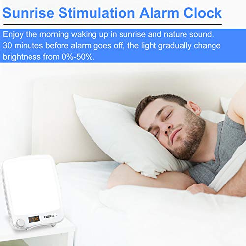 Light Therapy Lamp,BEIEN Dimmable Therapy Energy Light UV-Free 10000 Lux with Timer Setting,Sunrise Alarm Clock with 6 Alarm Sounds,Snooze Function,Standing Bracket for Home and Office Use