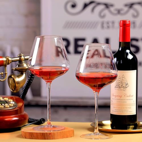 Hand Blown Red Wine Glasses Set of 6 – 23 oz Burgundy Wine Glasses With Long Stem – Large Premium Crystal Wine Glass – Unique Gift for Wedding, Anniversary, Mother’s Day – Clear