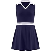Kukume Girls Tennis Dress Golf Outfit Sleeveless Athletic Dresses Polo V Neck Sport Skirt with Pockets 4-13Y