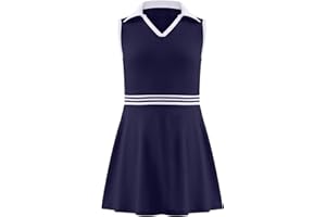 Kukume Girls Tennis Dress Golf Outfit Sleeveless Athletic Dresses Polo V Neck Sport Skirt with Pockets 4-13Y