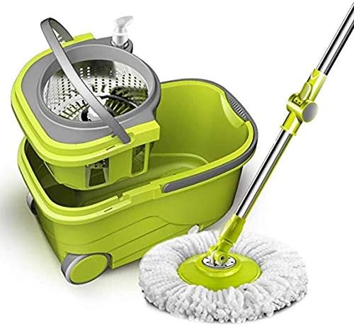SPLY DTEM Microfiber Rotary Mop and Bucket Set, Microfiber, Mop Head and Two Wheel Floor Cleaning Tool with Stainless Steel Basket for Dry and Wet