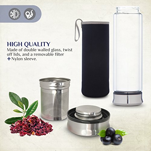 Hot or Cold Glass Tea Tumbler Infuser Bottle Tea Travel Mug with