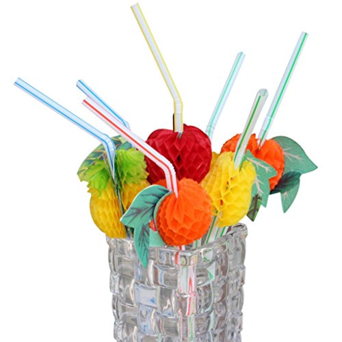 Fruit Straws, Kemilove 20/50/100PC Novelty Summer Paper Fruit Drink Decoration Straws Crazy Cocktails Straw (50 pcs)