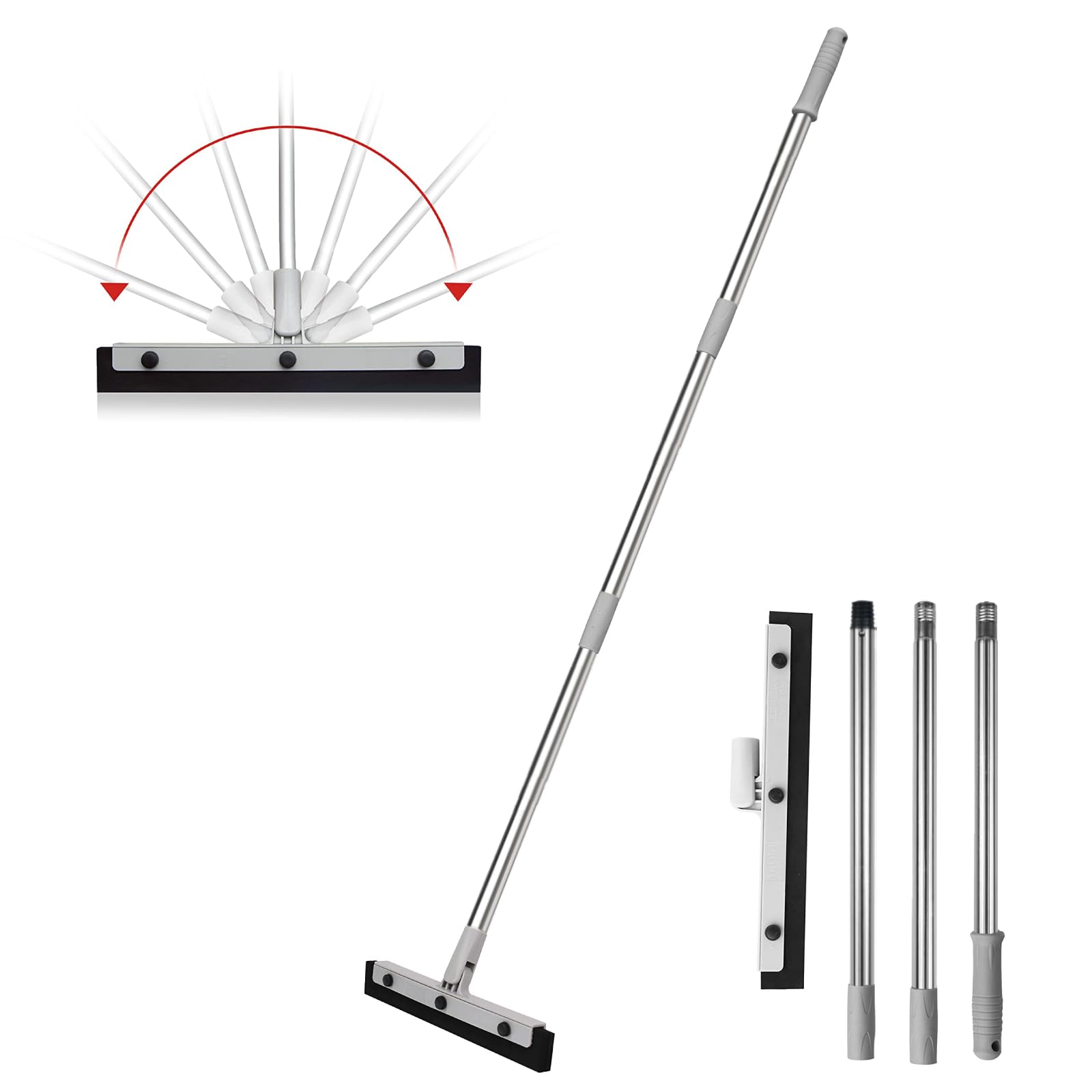 DrDirt Floor Squeegee,35 CM Wet Room Floor Squeegee with 3-Section Stainless Steel Extension Pole, Replaceable Foam Rubber Blade, Ideal for Bathroom, Kitchen, Pet Hair, Dust, Carpet