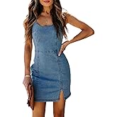 MOMEITU Women's U-Neck Sleeveless Denim Skirt, Sexy and Tight, Revealing Backpack Buttocks Skirt, Small Slit Dress