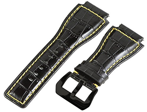 24mm Black/Yellow Croco Leather Replacement Watch Band (PVD Buckle) - Made for Bell & Ross
