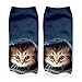 Womens Girls 3D Novelty Colorful Funny Cat Pug Ankle Socks, Crazy Cute Cartoon Low Cut Kitty Socks 5 Value Pack