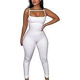 MVKV Women Spaghetti Strap Bodycon Tank One Piece Jumpsuits Rompers Playsuit