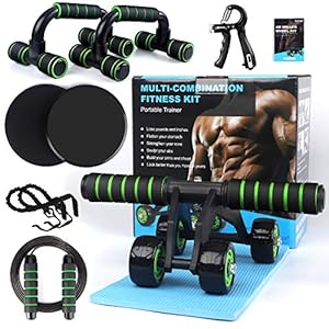 AB Roller Buiktrainer, 10-in-1 buiktrainer, buikroller + anti-slip kniebeschermer, glijschijven, push-handgrepen…