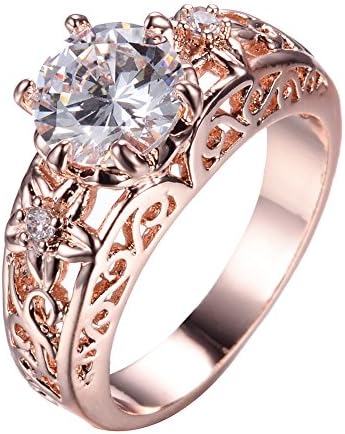 New Four Rows of Small Diamonds, The Middle of a Big Stone,10KT Rose Gold Ring Only for Girls Gifts
