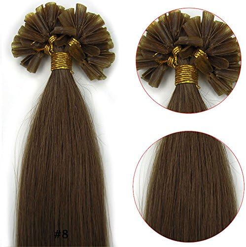 VANLINKE Fusion Keratin Pre Bonded U Nail Tip Remy Human Hair Extensions Straight 100s 16inch 0.4g Per Strand (#8 Chestnut Brown)