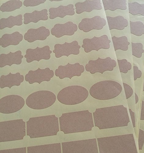 6 Sheets (192pcs) Fancy Kraft Paper Essential Oil Bottle Food Jars Labels Stickers Assorted Size Blank Kitchen Pantry Storage & Office Stickers Labels