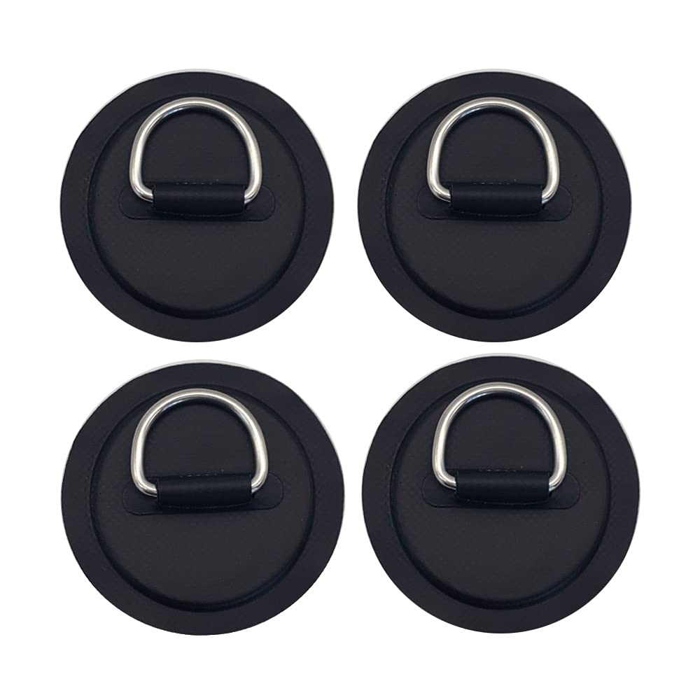 Photo 1 of 4 Pieces Black Pad/Patch D Rings for PVC Inflatable Boat Canoe Raft Stainless Steel D-Ring Dinghy Kayak Surfboard Paddle Board (Black)