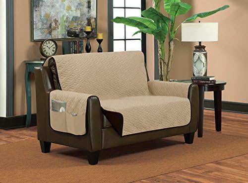 Deluxe Reversible Slip-Resistant Furniture Protector Slipcover with 2 Storage Pockets (Loveseat, Beige/Brown)