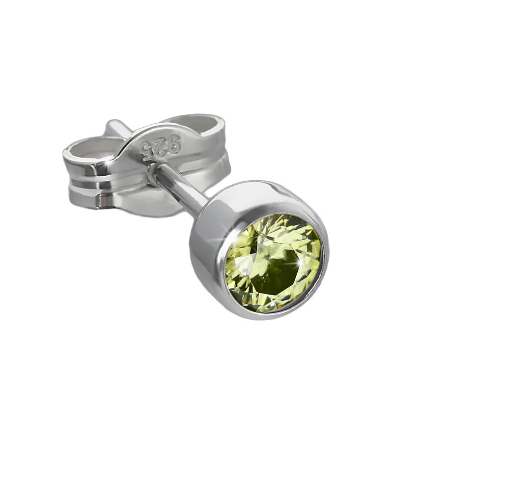 NKlaus single stud earrings 925 silver rhodium plated 4,50mm olive zirconia ladies men 6690