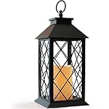 BRIGHT ZEAL 14" TALL Black Vintage Candle Lantern with LED Flickering Flameless Candles and Timer (Batteries Included) - Candle Lanterns Decorative - Indoor Outdoor Hanging Lights - Candles &amp; Holders
