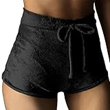 TOB Women's Casual Soft High Waist Drawstring Velvet Club Shorts