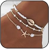 Vurotry Boho Ankle Bracelets for Women Gold Boho Shell Anklet Seashell Bead Ankle Bracelet Hawaiian Beach Jewelry Set