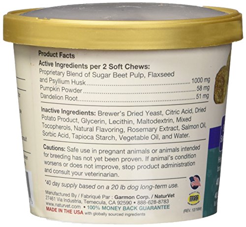 NaturVet – Stool Ease for Dogs – 40 Soft Chews – Helps Maintain Regular Bowel Movements – Enhanced with Sugar Beet Pulp, Flaxseed & Psyllium Husk – 40 Day Supply