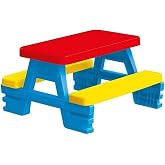 DOLU : Big Plastic Picnic Table for 4 - Blue, Red, Yellow - Indoor &amp; Outdoor Use, 44lb Capacity, 44x77x71, Designed for Toddlers &amp; Kids Ages 2+