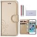 ACO-UINT PU Leather Flower Design Wallet Case with Wrist Strap for iPhone SE / 5 / 5S - Golden