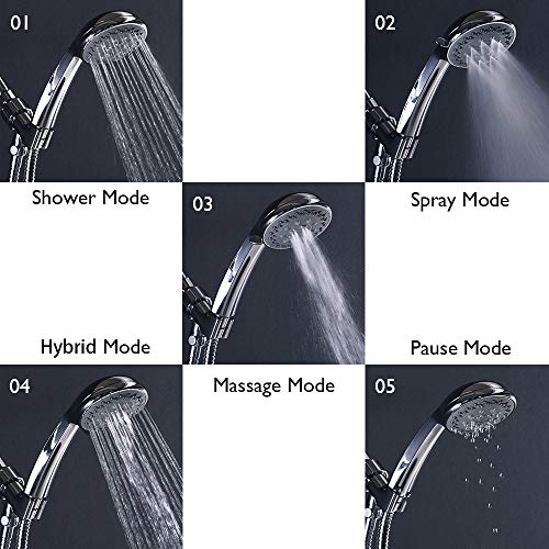 Ezelia Faucet 5Spray Hand Held Shower Head with Hose, Showerheads with