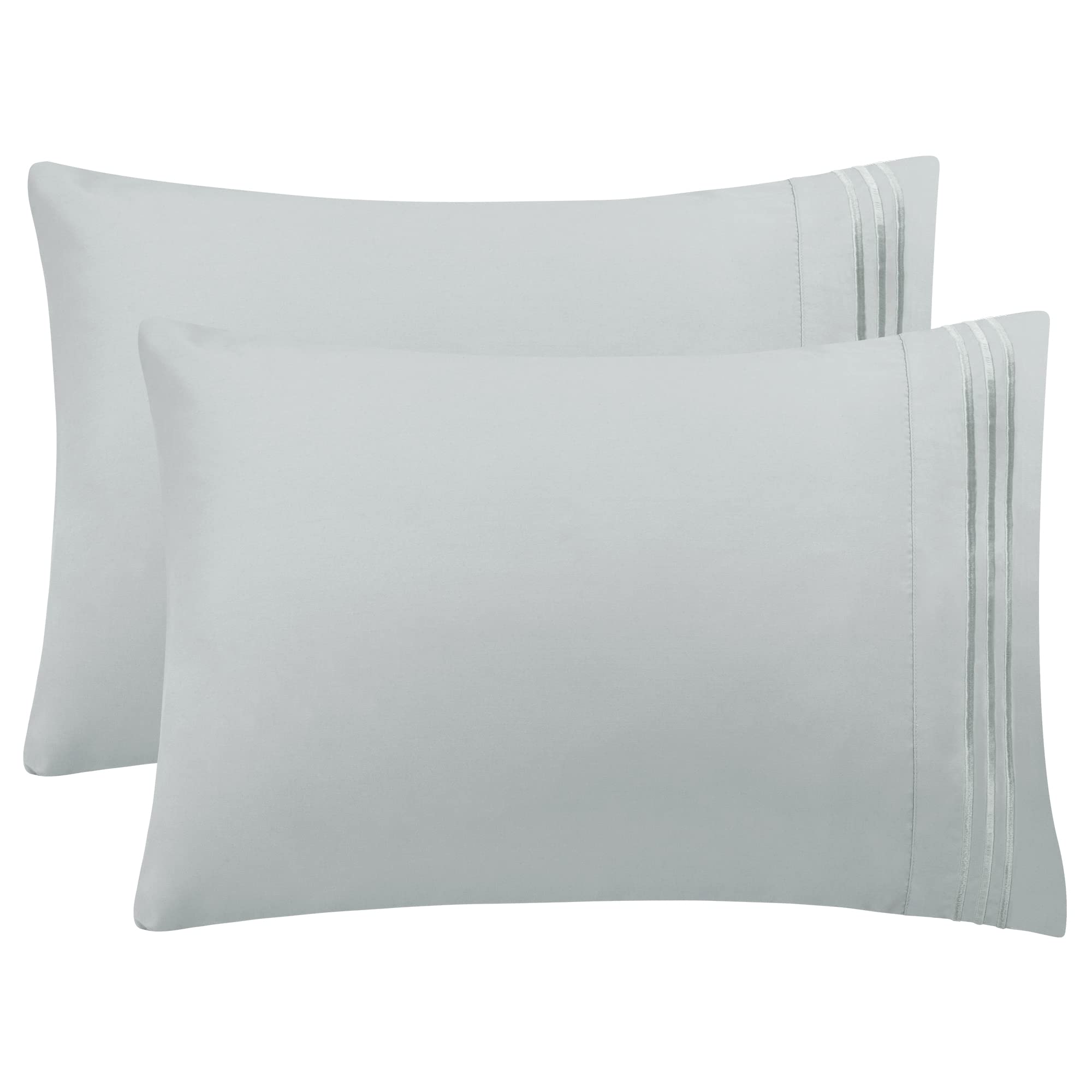 PiccoCasa Brushed Microfiber Pillowcases 2 Pack Soft and Breathable Pillow Cases with Embroidery, Bedding Pillow Cases Covers with Envelop Closure Light Grey 50 x 65cm