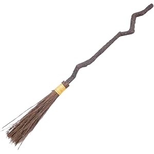 35.4inch Halloween Witch Broom Artificial Wooden Witch Broomstick with Twig Bristle Realistic Wizard Flying Broom Stick Witch