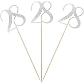 Silver Glitter 28th Birthday Centerpiece Sticks, 12-Pack Number 28 Table Topper Anniversary Party Decorations