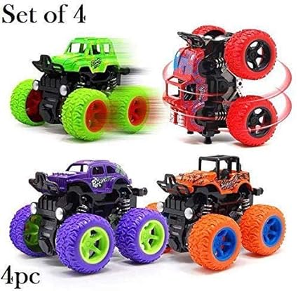 Techhark Set of 4 ABSpro Friction Powered Toys Monster Inertia Car Trucks Toys for Kids - Amazing 360 degree stunt flipping design