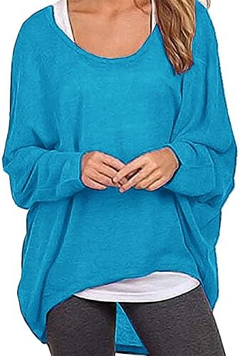 Guandiif Womens Baggy Shirts Pullover Long Batwing Sleeve Oversized Loose Casual Blouse Knit Tops Blue 4XL