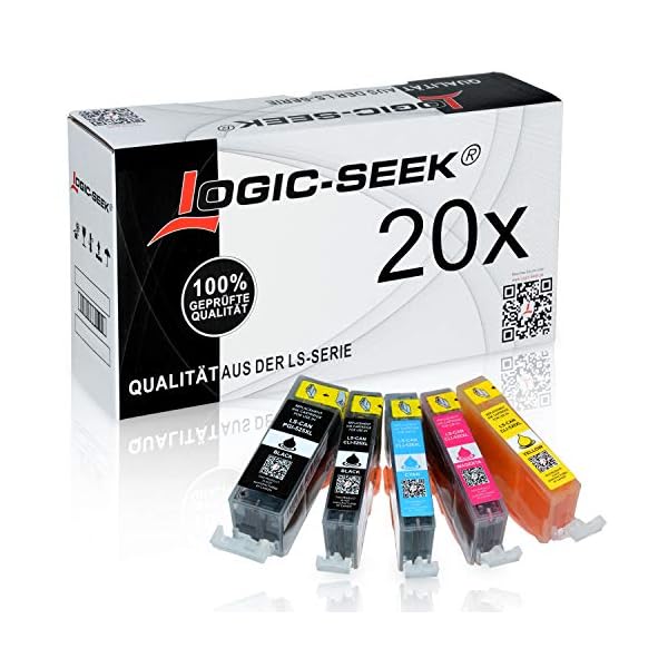 Logic-Seek 20 Druckerpatronen MIT CHIP und Füllstandsanzeige für Canon Pixma iP4850, MG5150, MG5250, MG6150, MG8150 kompatibel mit PGI-525BK, CLI-526C, CLI-526M, CLI-526Y und CLI-526BK