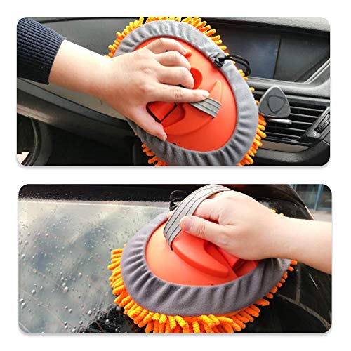 Buyplus Car Wash Brush Mop with 46" Aluminum Alloy Long Handle, 3in1 Chenille Microfiber Car