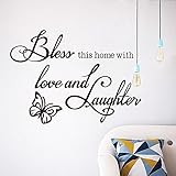 CUGBO Bless This Home with Love and Laughter Quote Wall Decals with with Butterfly DIY Removable Wall Stickers
