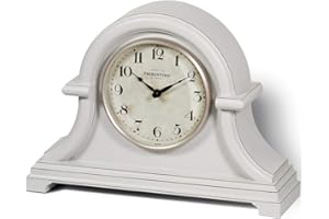 Presentime & Co. Mantel Clock Vintage Farmhouse Series, Napoleon Desk & Shelf Clock, 13 x 10 inch, Domed Lens, Quartz Movement, ABS Plastic Case, Gray Cream Finish (Home/Tabletop Decoration)