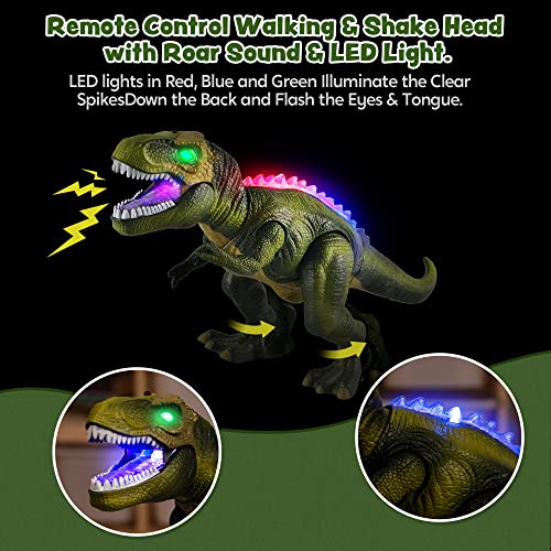JOYIN Remote Control Dinosaur Electric Remote Control T-Rex Dinosaur with Light and Roar Realistic Toys Kids 3 4 5 Years Old