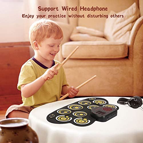 Electronic Drum Set Kids Foldable Practice Drum Pad Rechargeable Drum
