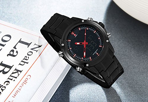 Zeiger New Men Analog Digital Sport Watch Black Stainless Steel Military Aviator Pilot LED Display Watch for Men (Black)