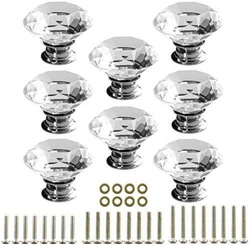 GaGool 8x40mm Transparent Tough Drawer Knobs Pull Handle Crystal Glass Diamond Shape Cabinet Drawer Pulls Cupboard Knobs with Screws for Home Office Cabinet Cupboard Bonus Silver Screws DIY