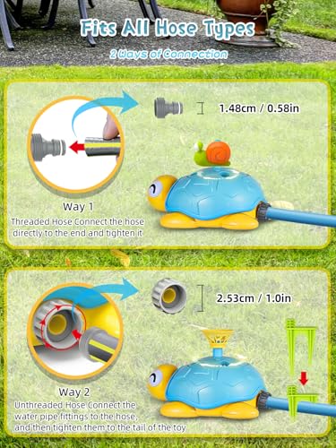 4 in 1 Turtle Water Sprinkler for Kids, Outdoor Toys with Snail Splash, Ring Toss, Baseball Game & Hurdle Play, 360°Roating Spray Summer Fun Backyard Garden Lawn for Toddlers Kids Boys Girl 3-12 Gifts