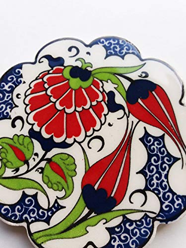 Ayennur Turkish Decorative Plates Set of 4-5.12" Multicolor Handmade Ceramic Ornament for Home&Office Wall Decors - Thumbnail 2