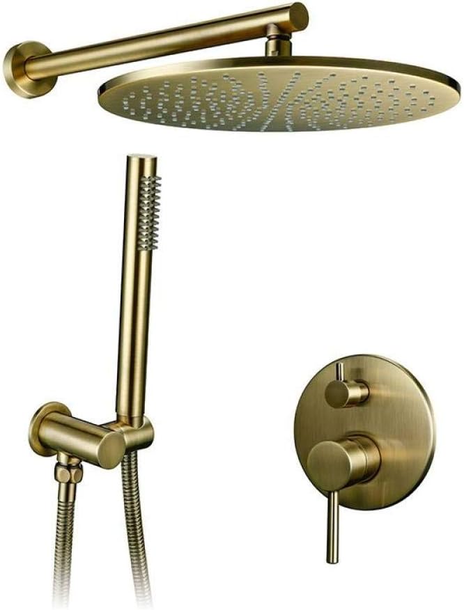 YFJZ Shower Set Solid Brass Shower Set Bathroom Round Head Faucet Luxury Gold HandShower Diverter Mixer Golden Handheld Spray Set,8 inch