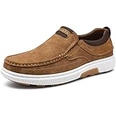 HOMEHOT Men’s Casual Slip-On Loafers – Comfortable Brown Faux Leather Walking Shoes with Cushioned Sole