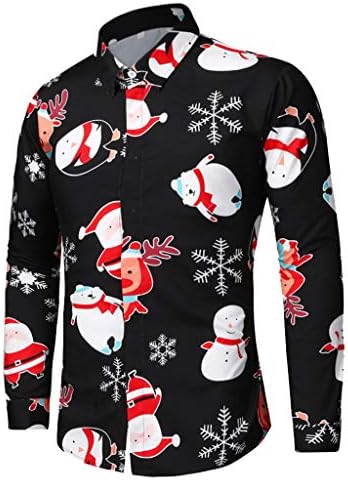 Holywin Men Casual Shirt with Snowflake Patterns Santa Candy for Christmas