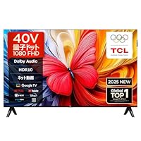TCL 40V Type FHD Quantum Dot LCD TV, 40V5C, Built-in Google TV, W Tuner, HDR10 Compatible, Dolby Audio, Google Cast Airplay2, Net Video, Voice Search, Simultaneous Recording, Wall Mount, 2025 Model