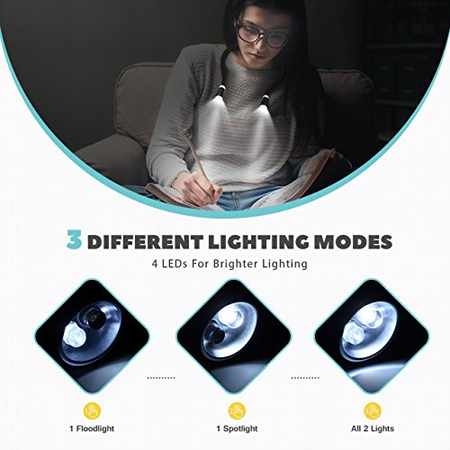 LED Reading Light, TOPELEK Rechargeable Neck Light with 3 Brightness, Hand-Free Light, Flexible Soft Arms Comfortable Wear, Stable and Anti-Slip, Perfect for Reading
