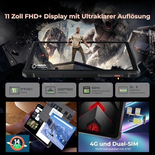 Hotwav R9 Pro Tablet Outdoor Android 14, 4G LTE/5G WiFi Construction Site Tablet | 20GB+256GB+2TB TF, Octa-Core, 11" 2K FHD+, 20080mAh 20W Fast Charge, 64MP+16MP, IP68/IP69K Waterproof, DualSIM/Face ID/OTG