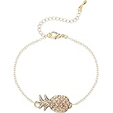MOKAVIKY 25 Gold Pineapple Bracelet Anklets for Women Hawaii Boho Beach Adjustable Bracelet Ankle