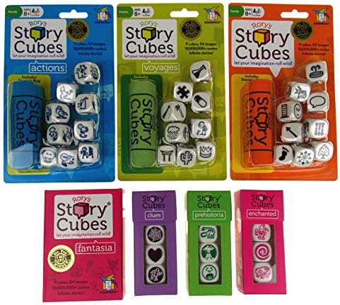 Rory's Story Cubes Bundle - Includes Rory's Story Cubes Original, Actions, Voyages, Fantasia, & Expansions Prehistoria, Enchanted, Clues (7 Items) Gamewright