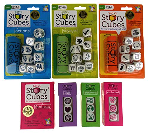 Rory's Story Cubes Bundle - Includes Rory's Story Cubes Original, Actions, Voyages, Fantasia, & Expansions Prehistoria, Enchanted, Clues (7 Items) Gamewright